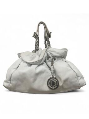 Dior Soft White Leather Shoulder Bag with Silver Chain Charm